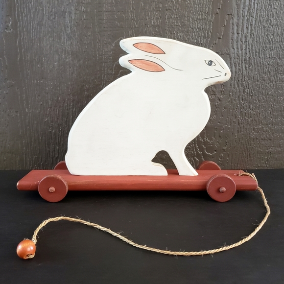 Vintage Toys Vintage 6 Large Handmade Wooden Rabbit Pull Toy